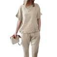 thumbnail image 2 of LilyLLL Plus Size Womens Cotton Linen Short Sleeve Tops Pants Loungewear Tracksuit, 2 of 4