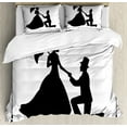 thumbnail image 1 of Engagement Party King Size Duvet Cover Set, Kneeling Man Purposes to Crinoline Dressed Lady Under an Umbrella, Decorative 3 Piece Bedding Set with 2 Pillow Shams, Black and White, by Ambesonne, 1 of 3