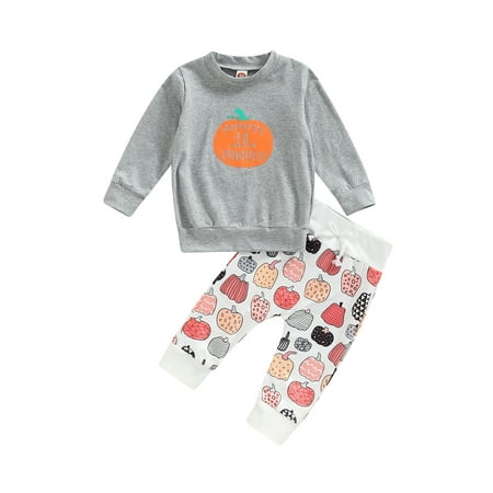 

Amuver Toddlers 2Pcs Halloween Outfits Letter Printed Long Sleeve Round Neck Pullover + Elastic Drawstring Pumpkins Print Trousers