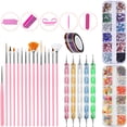 thumbnail image 1 of Kit de decoración de uñas, kits de decoración de uñas, con 15 pinceles, 5 bolígrafos de puntos, 10 cintas de rayas, 3 cajas de diamantes de imitación para uñas, kit profesional de accesorios para decoración de uñas JM, 1 of 4