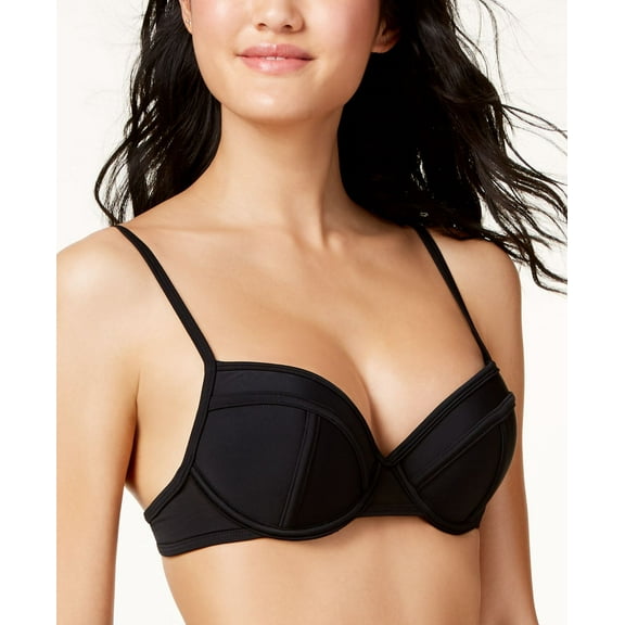 Hula Honey Juniors Solid Push up Bikini Swim Top,Black,X-Small