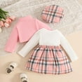 thumbnail image 5 of BRGZLK Girls Cute 3 Piece Outfits Sweet Fashion Solid Color Fleece Lined Stand Collar Long Sleeve Coat Classic Plaid Waist Belt Dress Beret Three Pieces Set Pink 18-24 Months, 5 of 5