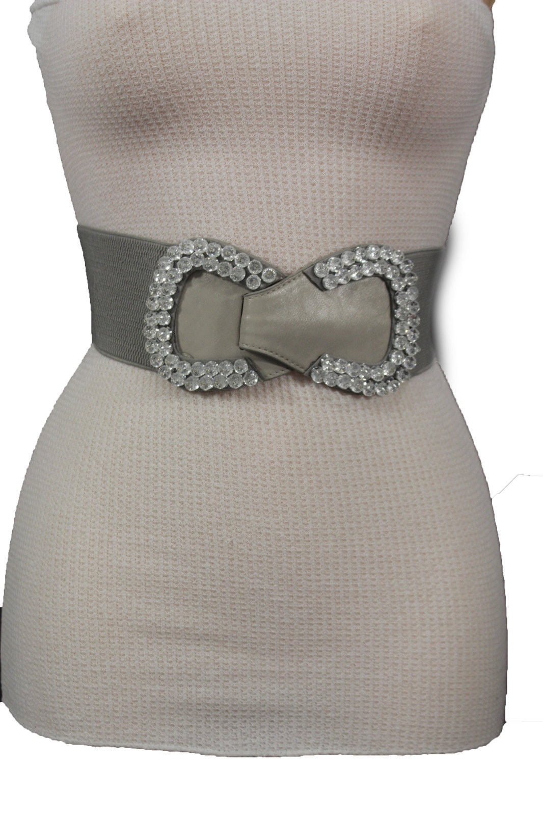 Women Waist Hip Wide Silver Rainstones Fashion Belt White Elastic29"-44"" M L XL 