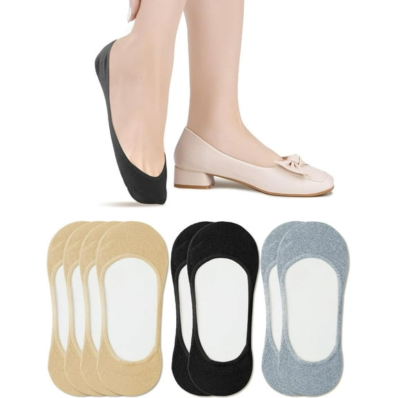 Womens 4-6 Pairs No Show Low Cut Non Slip Cotton Socks, Footies Liners Flats Boat Sock Loafer Half Heel Invisible