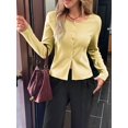 thumbnail image 5 of Women Fall Cardigan Sweaters Long Sleeve Button Up Ribbed Knit Tops Light Yellow S, 5 of 7