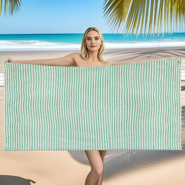 Fringed Striped Beach Towel With Backpack Large Size Bath Towel Embroidery Available