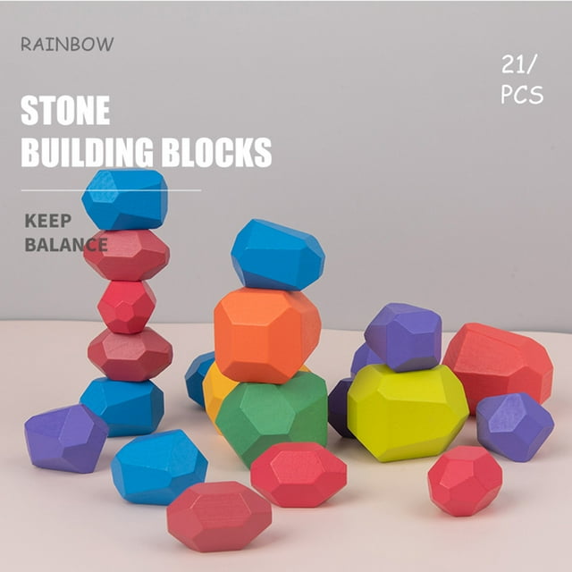 Daisyyozoid Wholesale Wooden Stone for kids Building Block Creative toy Stacking Game Rainbow Toy