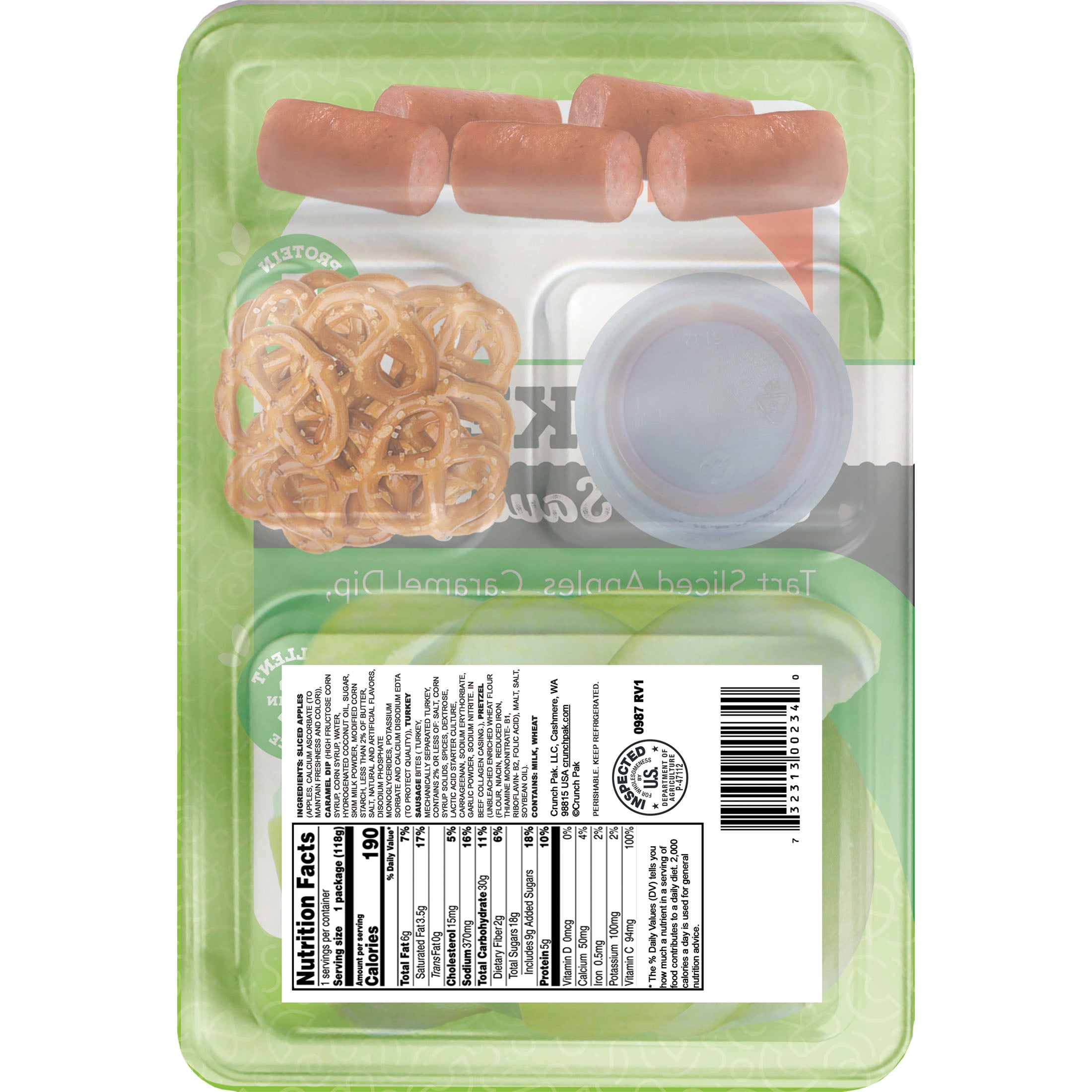 Crunch Pak Sweet & Savory Snacker with Tart Apples, Turkey Bites, Pretzels, & Caramel 4.15oz Tray