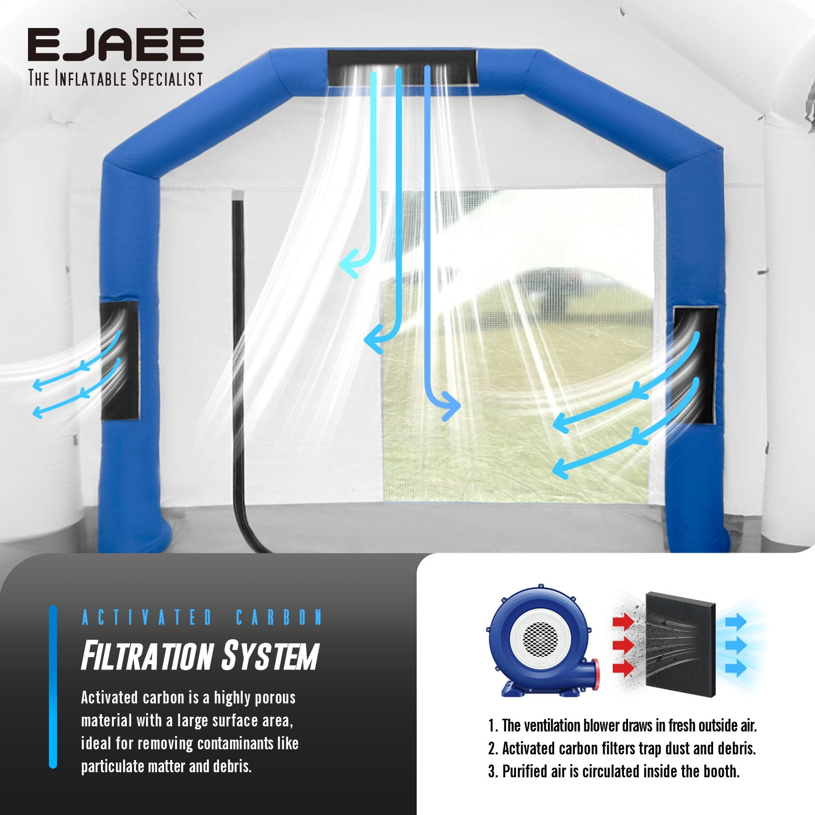 EJAEE Silver Series 12x10x10 All Purpose Inflatable Paint Booth w/ Blowers& Filters