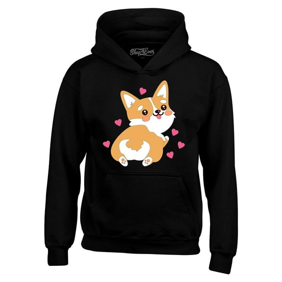 Shop4Ever Men's Cute Corgi Butt Dog Lover Hooded Sweatshirt Hoodie XX-Large Black