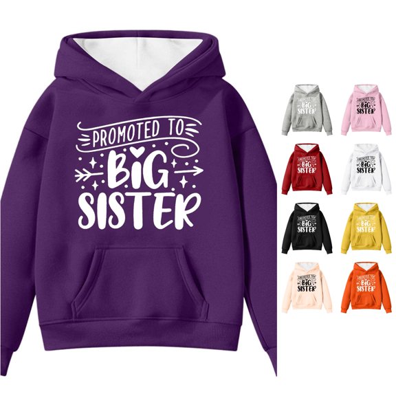 Oiyii Big Girl's Big Sister Hoodie Letter Graphic Long Sleeve Pullover Top Warm Cozy Hooded Sweatshirt,Purple