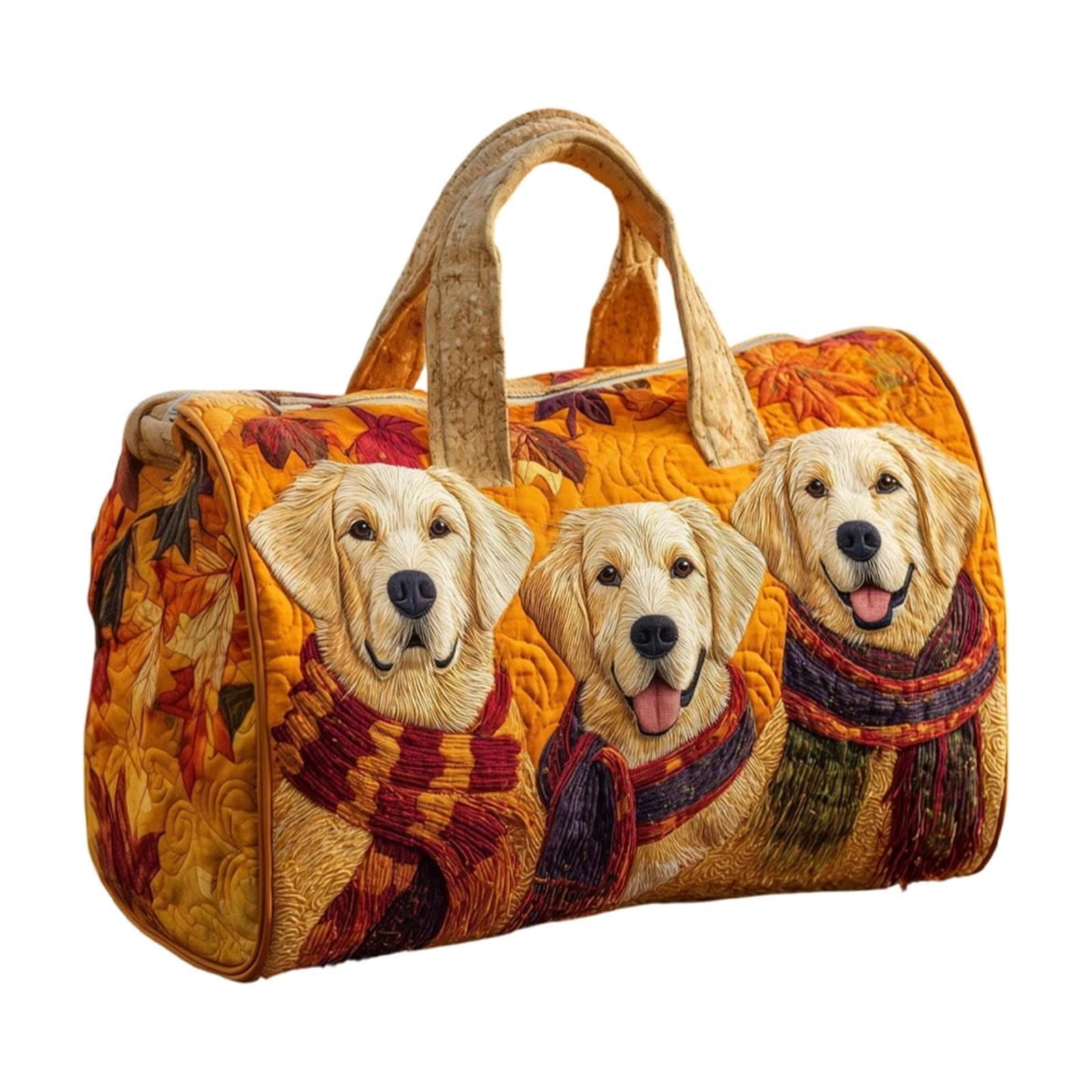 ROLKFUK Lightweight Quilted Small Duffel Bag Travel Weekender Gym Bag with Embroidered Dog Multi-functional Lightweight Sports Overnight Bag for Women