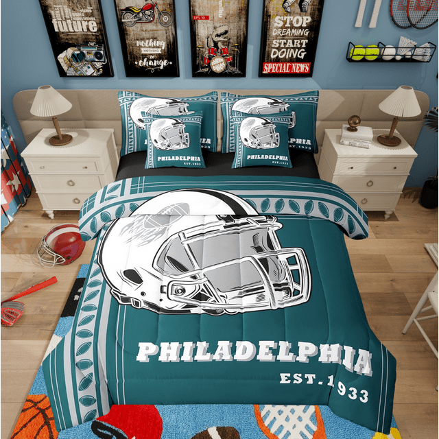 Erosebridal Teens Ball Sport Bedding King Size, Retro Rugby Bedding Sets King Size, American Football Decor, Reversible 7pcs