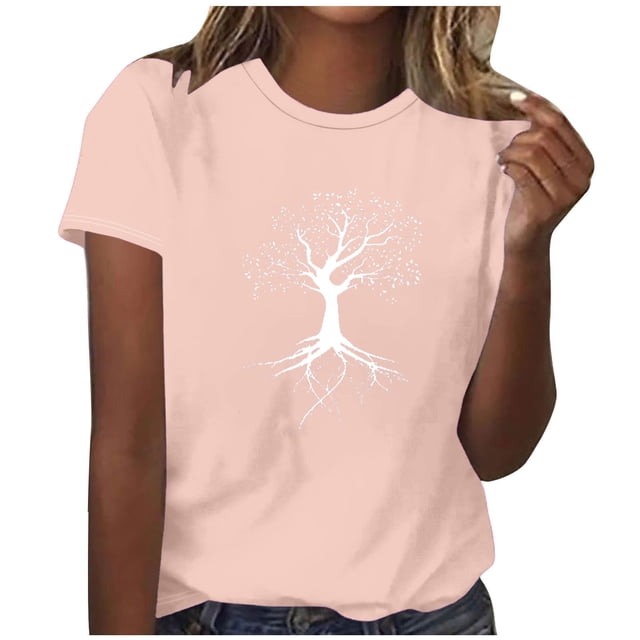 Tops Cortos para las Mujeres Blusas Impresas Manga Corta Cuello Redondo, Tops de Blusa para las Mujeres Primavera Verano Casual