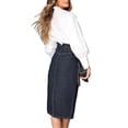 thumbnail image 3 of Franhais Fashion Women Denim Skirt High Waist Slim Temperament Solid Color Button Closure Tie-Up Mid-Length Skirt with Belt, 3 of 7