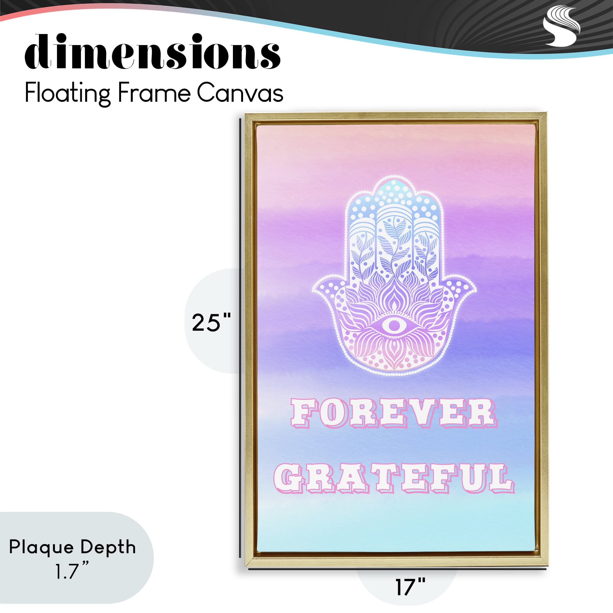 Stupell Industries Forever Grateful Hamsa Gold Framed Floater Canvas Wall Art, design by Pooja Dave