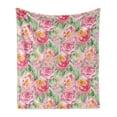 thumbnail image 1 of Watercolor Flower Soft Flannel Fleece Throw Blanket, Rose Flower Composition with Leaves in Soft Colors Blooming Plant Art, Cozy Plush for Indoor and Outdoor Use, 60" x 80", Pink Green, by Ambesonne, 1 of 6