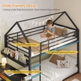 thumbnail image 5 of Low Bunk Bed Twin Over Twin with Desk, House Shaped Bunk Bed Frame with Bookshelf and 2 Drawers, Metal Floor Twin Bunk Beds with Full-Length Guardrail and Ladder for Dormitory and Bedroom, Black, 5 of 9