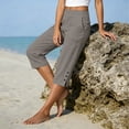 thumbnail image 4 of Women's Straight Capri Pants, Elastic Waist Cropped Trousers with Side Buttons, Lightweight Summer Casual Bottoms, 4 of 5