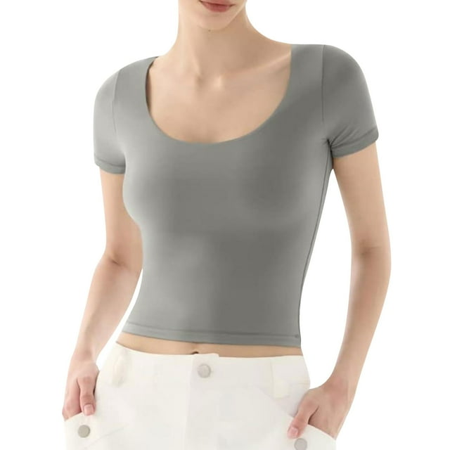 Hauts pour Femmes T-shirt d'Été à Manches Courtes à Col Rond Aguichant Coupe Ajustée pour Femmes Kagetolytai Gris P