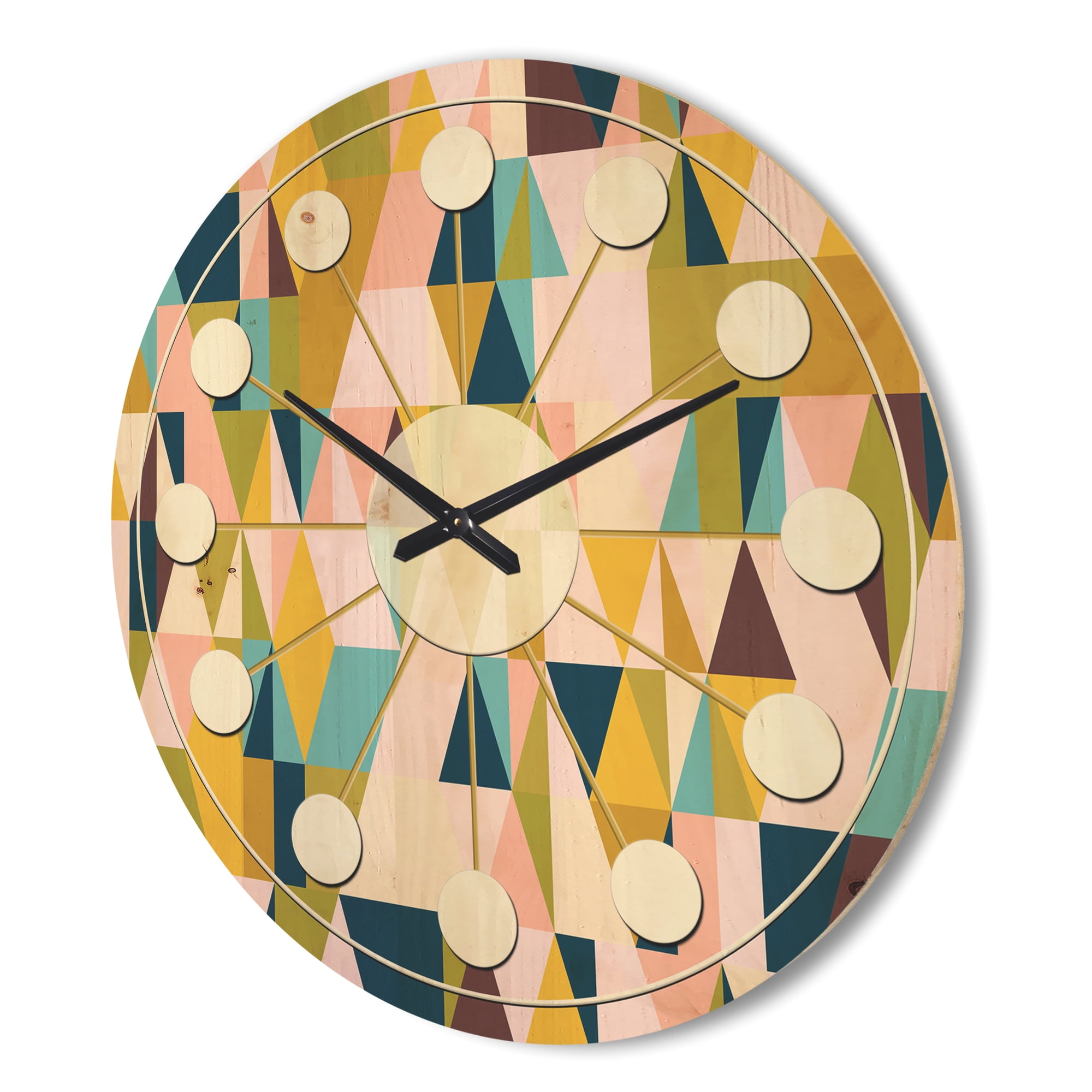 Designart 'Retro Triangular Design I' Mid-Century Modern Wood Wall Clock