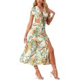 thumbnail image 2 of INSPIRE CHIC Tropical 2 Piece Outfits for Women's Hawaiian Wrap Top and Ruched Front Maxi Skirt Set, 2 of 4