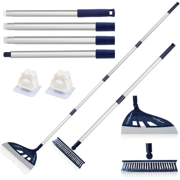 Magic Broom, Multifunction Silicone Magic Broom Sweeper, Household Squeegee Broom for Floor Cleaning, Silicone Broom Sweeping Water and Pet Hair, Blue Broom Brush Set Blue