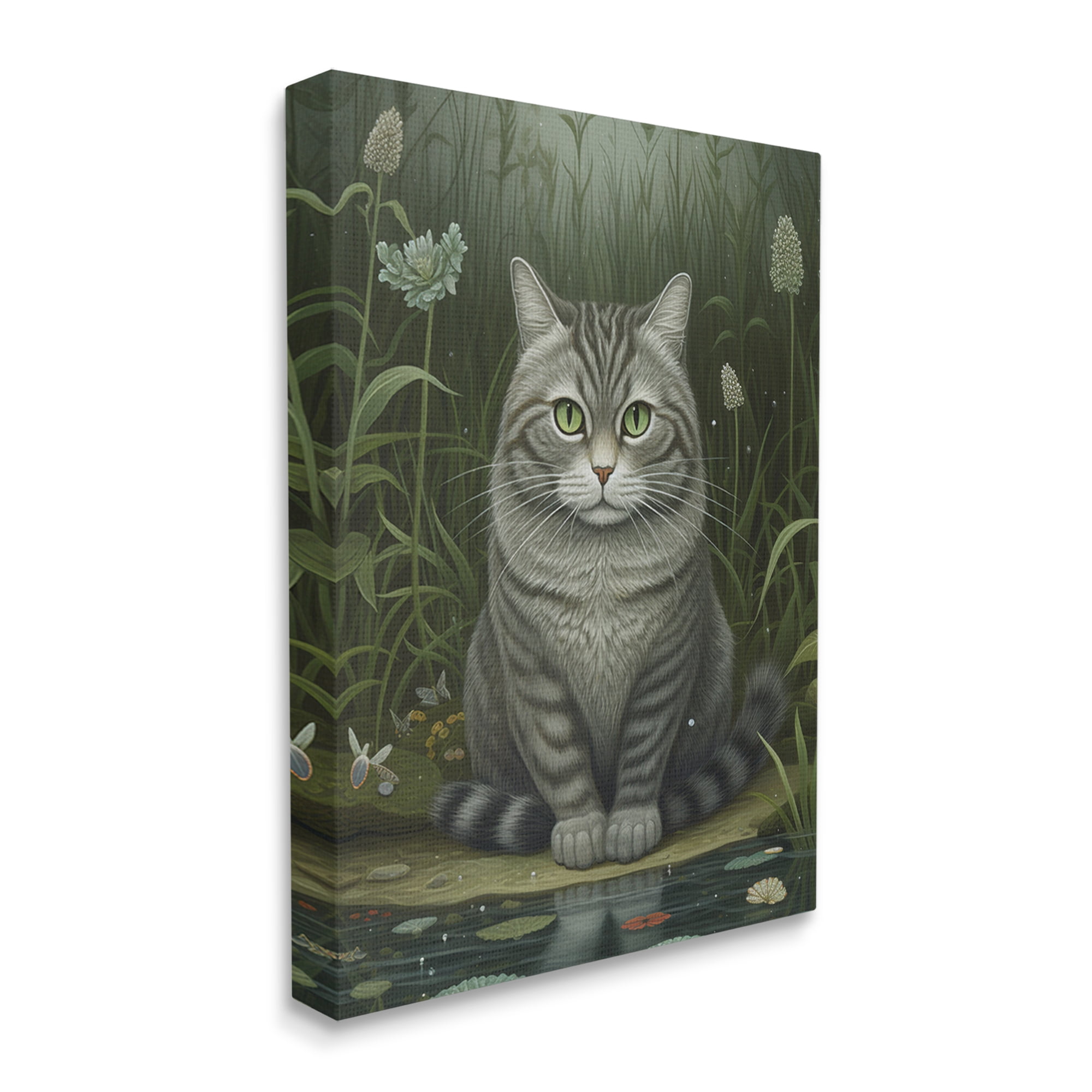 Stupell Industries Cat & Pond Lilies Animals & Insects Painting Gallery Wrapped Canvas Print Wall Art, 30 x 40