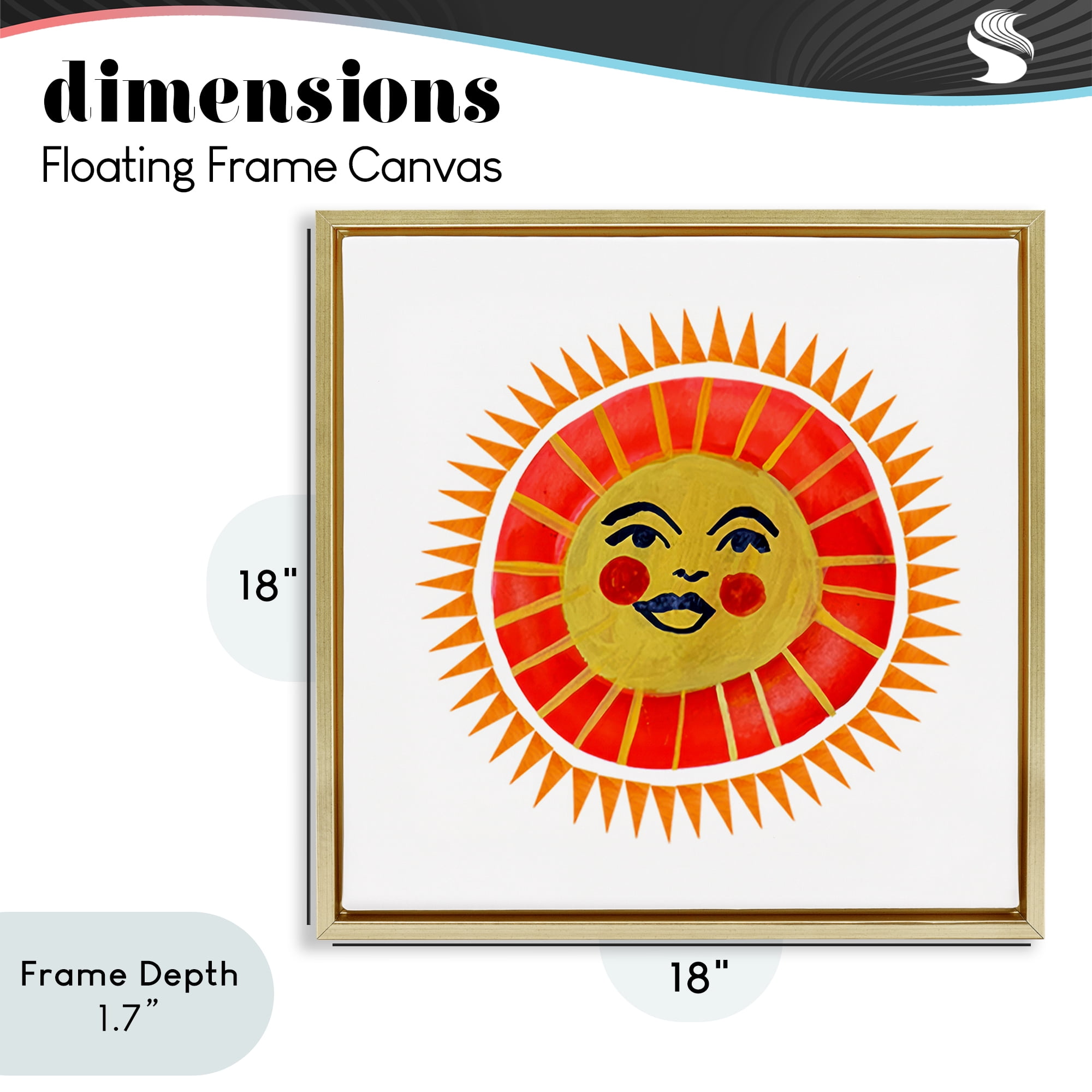 Stupell Industries Cheerful Boho Sun Gold Framed Floater Canvas Wall Art, design by Katherine Herrell Studio