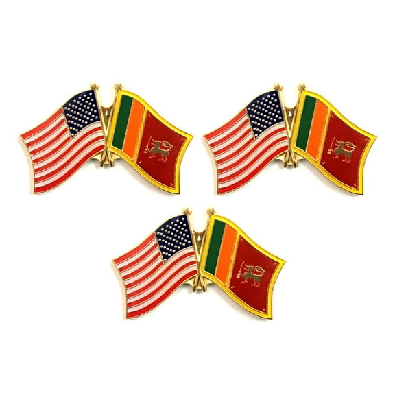 3 Sri Lanka & US Crossed Flag Lapel Pins, Pack of 3