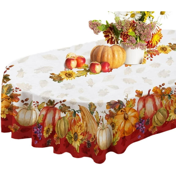 Thanksgiving Tablecloth Oval, Fall Tablecloth Oval With Fall Pumpkin Leaves Waterproof Wrinkle Free Thanksgiving Table Cloths For Thanksgiving Decor,Thanksgiving Tablecloth For Oval Tables 60 X 120