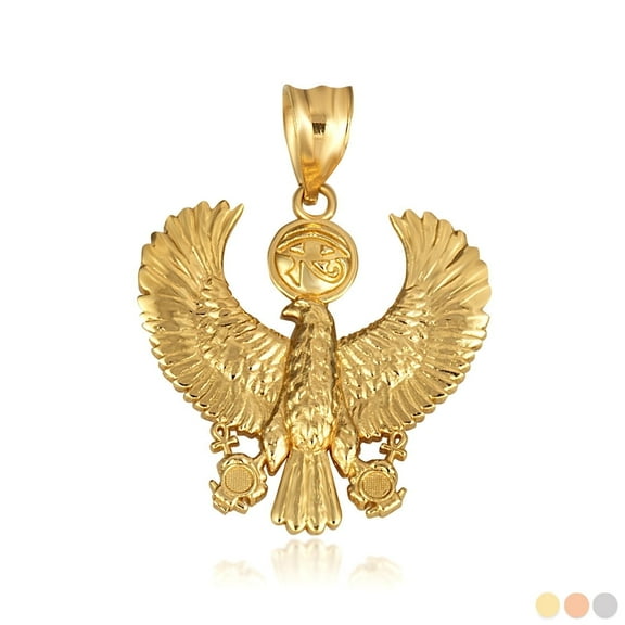 Factory Direct Jewelry Gold Eagle Eye of Horus Wadjet Ankh Pendant Necklace, 10k Yellow Gold