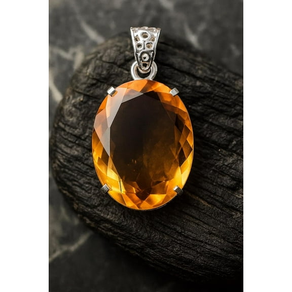 80 Ct Oval Cut Yellow Topaz Pendant in; Sterling Silver Gemstone Jewelry