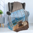 thumbnail image 4 of Bathroom Soft Flannel Fleece Throw Blanket, Minimalist Design Bathtub with Relaxing Scenery of Islands Print, Cozy Plush for Indoor and Outdoor Use, 70" x 90", Pale Brown White, by Ambesonne, 4 of 5