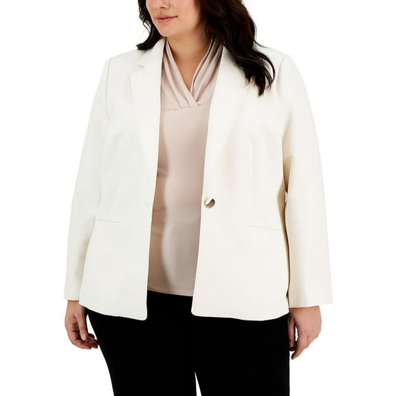 Anne Klein Womens Plus Crepe Stretch One-Button Blazer