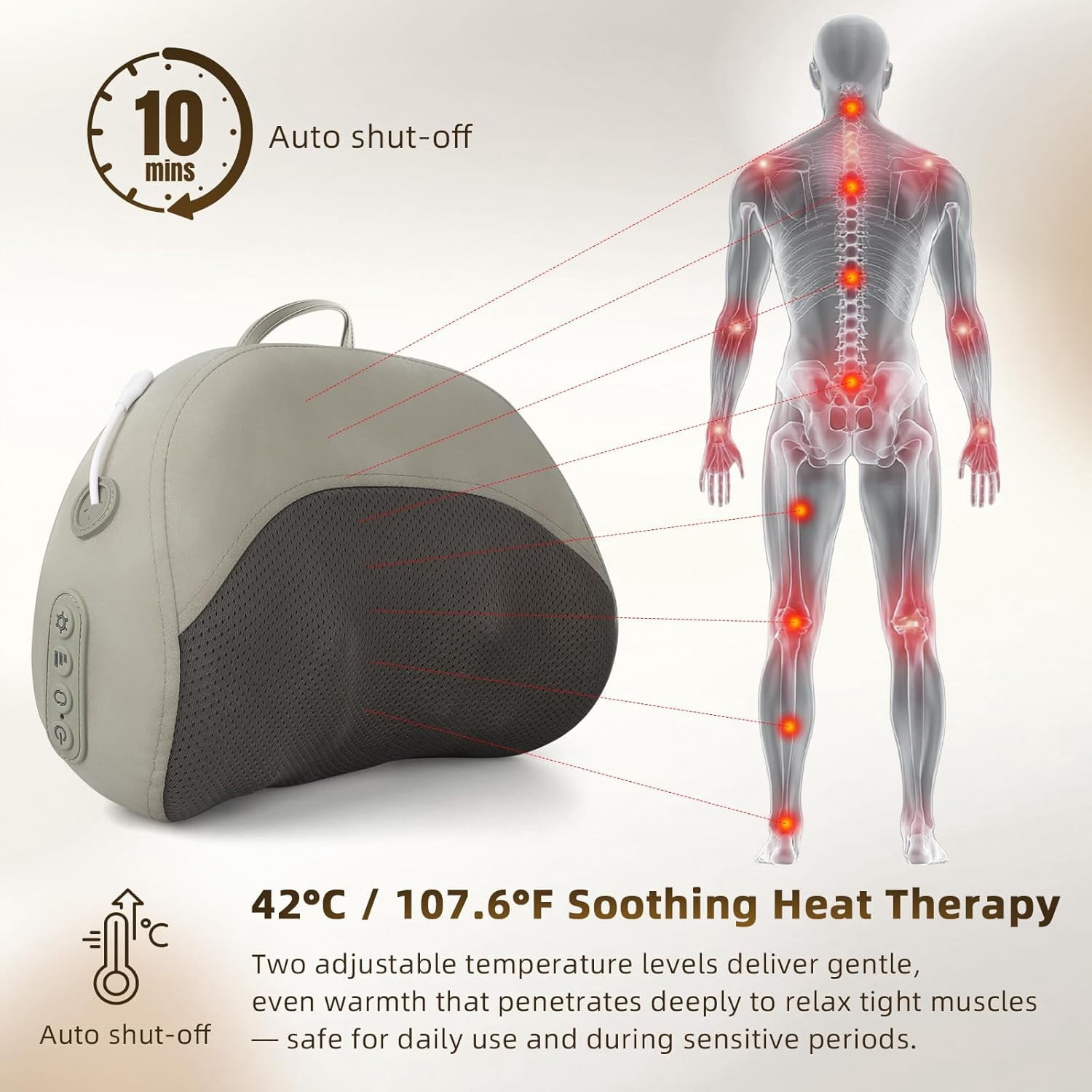 Shiatsu Back Massager with Heat, Neck Pillow for Pain Relief, Shoulder and Lumbar Support Cushion, Cervical Massage Pad for Sciatica Relief, Electric Deep Tissue Body Massager, Christmas Gifts