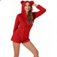 thumbnail image 4 of Combinaison à Capuche en Molleton pour Femme, Barboteuse à Manches Longues avec Oreilles, Pyjama une Pièce, Tenue d'Intérieur Douillette avec Fermeture Éclair Complète et Poche pour la Maison, 4 of 7