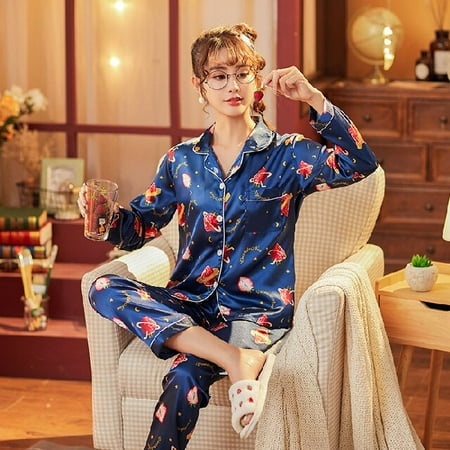 

PIKADINGNIS Silk Womens Sets Autumn Long Sleeve Cardigan Pijamas Trouser Suits Satin Lingere Home Suit Sleepwear Sexy Womens Pajamas Set