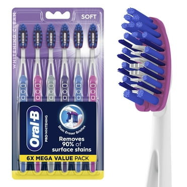 Oral-B Pro Whitening Toothbrushes, Soft, 6 Count, for Adults & Children 6 