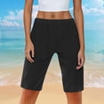 thumbnail image 5 of RYRJJ Bermuda Shorts for Women Knee Length Elastic Waist Drawstring Loose Wide Leg Shorts Summer Casual Beach Short Pants with Pockets(Black,S), 5 of 9