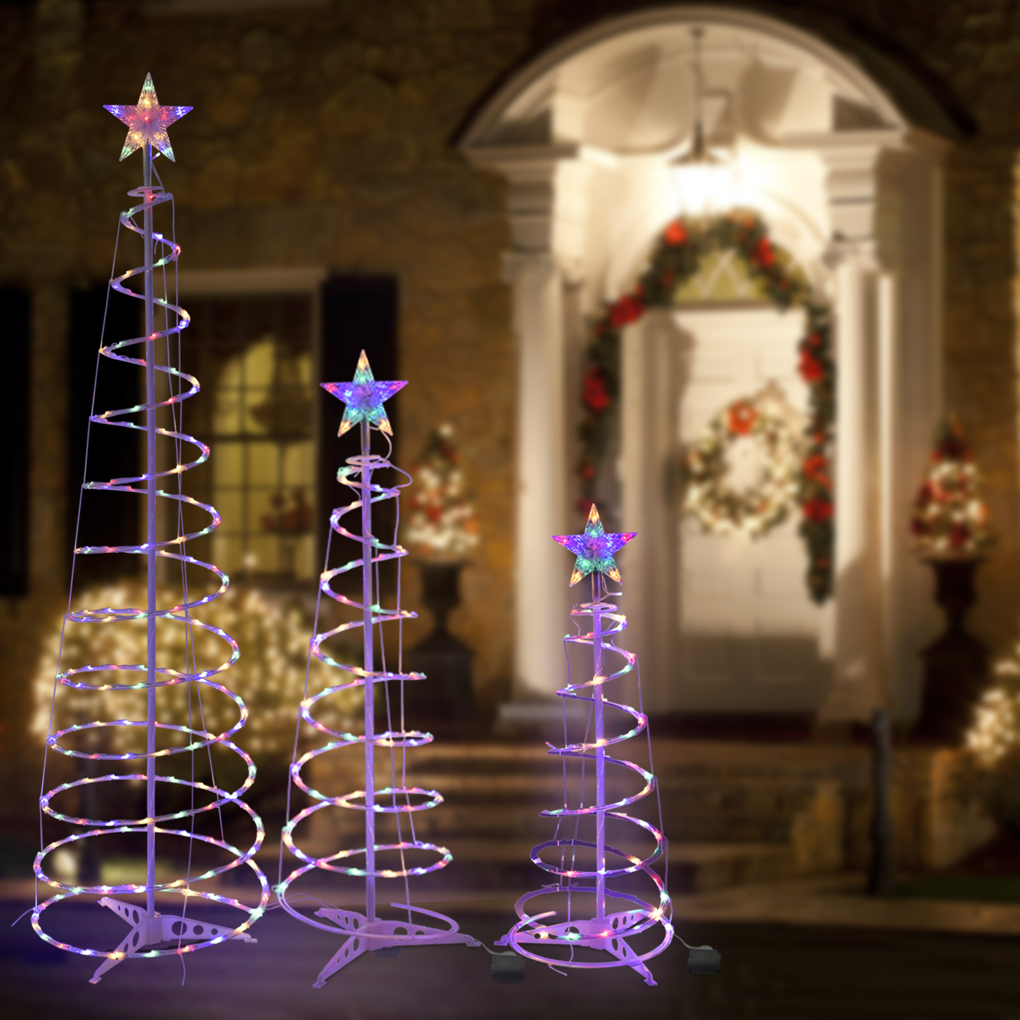 Yescom Set of LED Christmas Spiral Light Kit 6Ft 4Ft 3Ft Cone Tree  Decoration Party