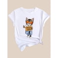 thumbnail image 3 of Women's Casual Short Sleeve Round Neck T-Shirt with Cool Sunglasses Wearing Cartoon Cat Print Fashion Top, 3 of 7