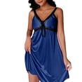 thumbnail image 4 of Daiosportswear Women's Summer Satin Lace-Trim V-Neck Spaghetti Strap Nightgown Navy Free Size, 4 of 7