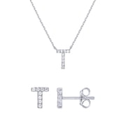 Women's Rhodium Flash Plated Initial Letter Stud Earrings & Monogram Necklace Set, Letter T