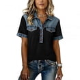thumbnail image 5 of Denim Tops for Women Lapel Western Short Sleeve Sweatshirts with Denim Collar Button Up Casual Patchwork 2026 Tops (Black,2XL), 5 of 5