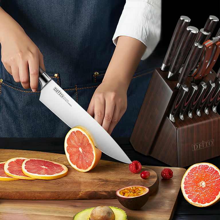 10PCS Kitchen Knife Set with Wood Block Stainless Steel Knife Set  w/Sharpener