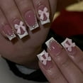 thumbnail image 4 of 24Pcs Long Ballet False Nails Glitter White Flower  with French Design Wearable Fake Nails Butterfly Press on Nail Tips Art FGS, 4 of 7