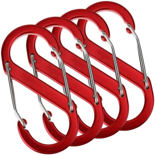 Mosquetón Resistente TwinLockRed 4Pzas 10kg Forma S Bloqueo Automático Rojo Aleación de Aluminio.