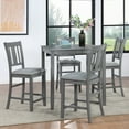 thumbnail image 2 of UHOMEPRO Dining Table Set for 4, Modern Counter Height Kitchen Table with 4 Upholstered Chairs, 5 Piece Solid Wood Dining Room Set, Farmhouse Kitchen Dining Table set of 4 for Home, Gray Style A, 2 of 9