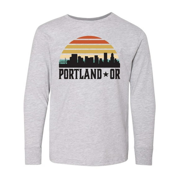 Inktastic Portland Oregon Skyline Retro Sunset Long Sleeve Youth T-Shirt